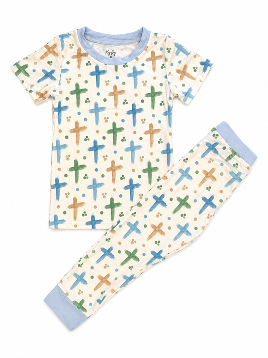 Watercolor Blue Crosses Short Sleeve Set