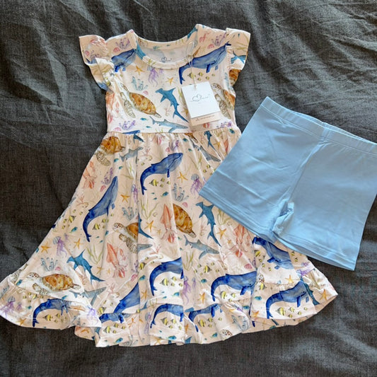 Marine Life Short Sleeve Twirl Dress