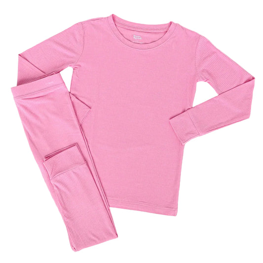 Bella Pink Ribbed Long Sleeve Set