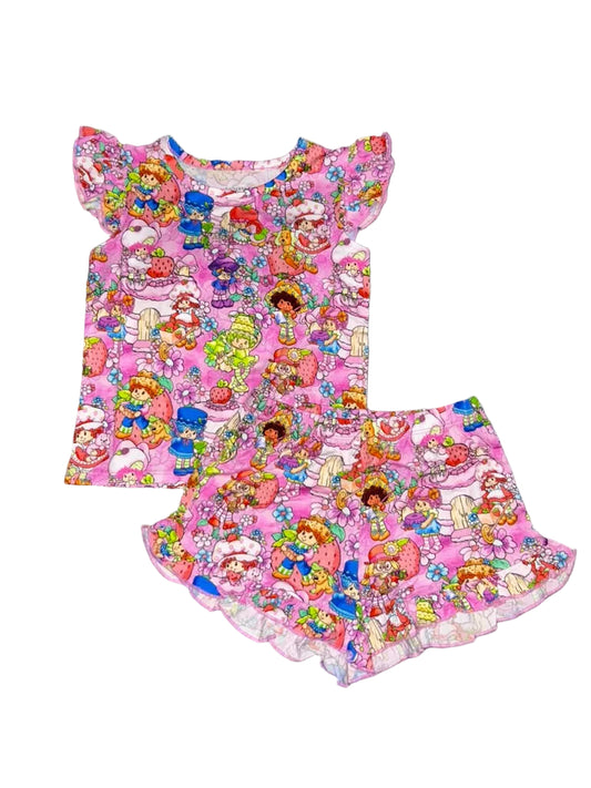 Strawberry Friends Flutter Sleeve and Shorts Set
