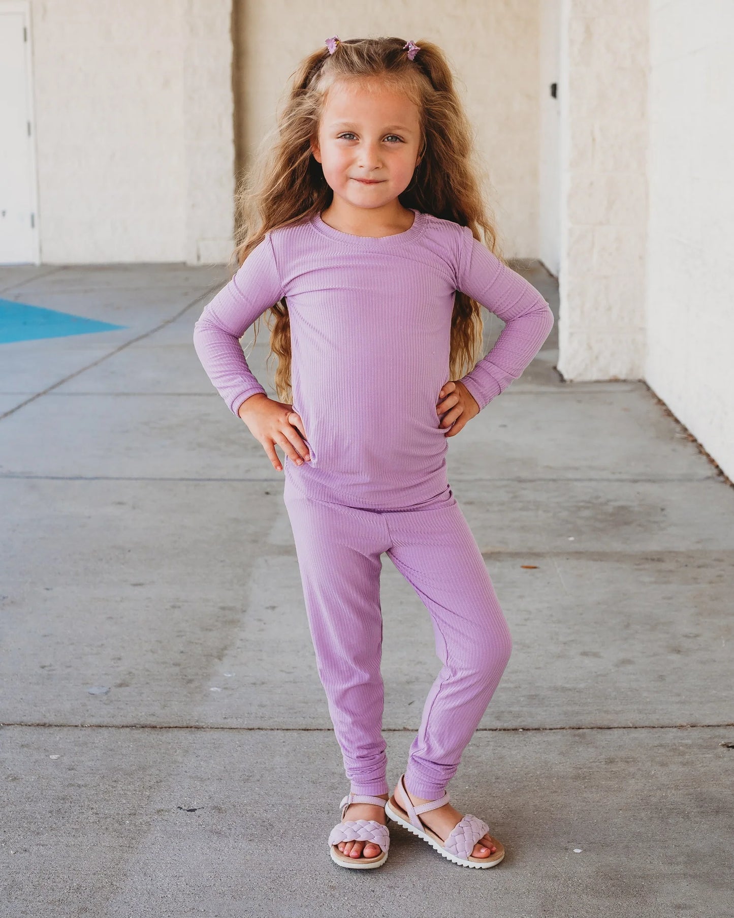 Purple Ribbed Long Sleeve Set