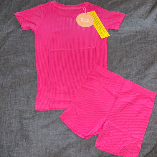 Hot Pink Ribbed Shorts Set