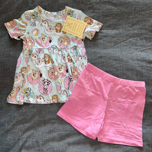 Pink Pool Pups Peplum Top and Shorts Set