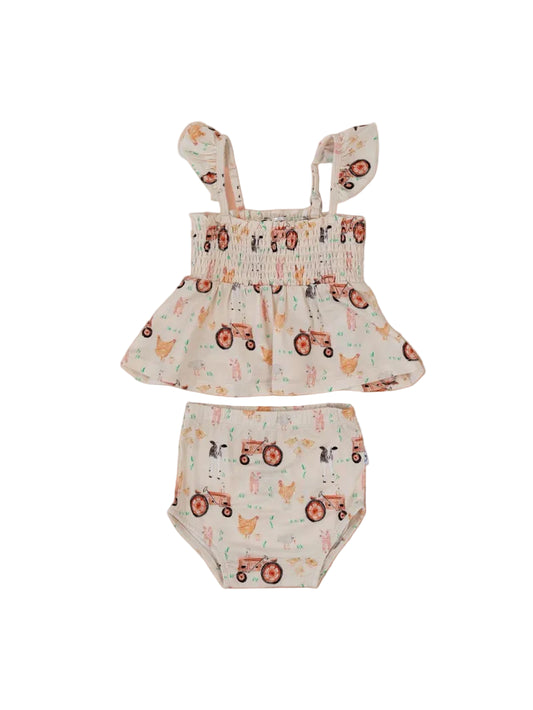Farmyard Friends Smocked Babydoll Bummies Set