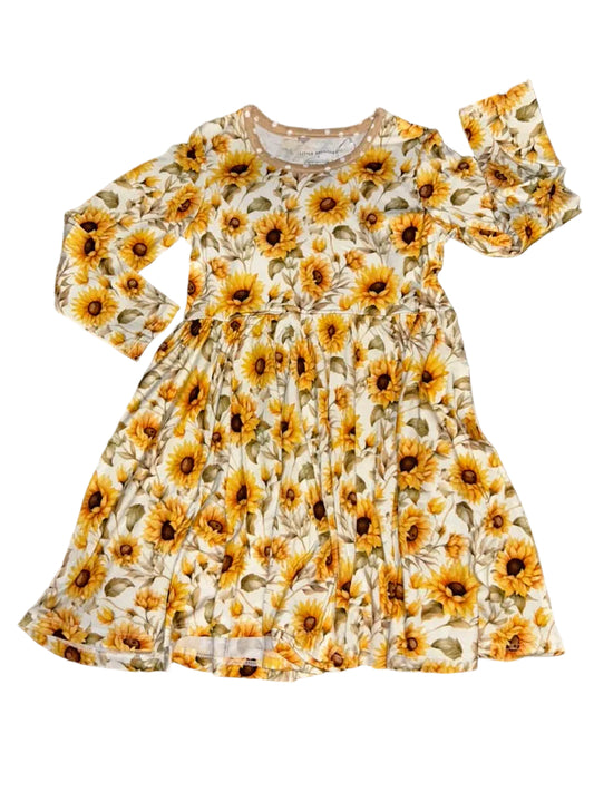 Sunflowers Long Sleeve Twirl Dress