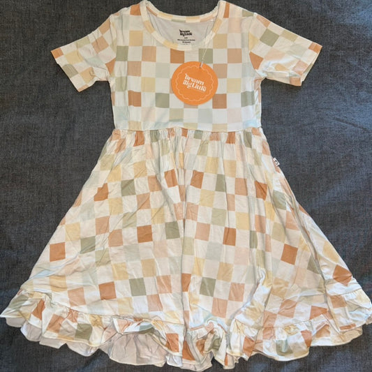 Muted Checkers Short Sleeve Twirl Dress