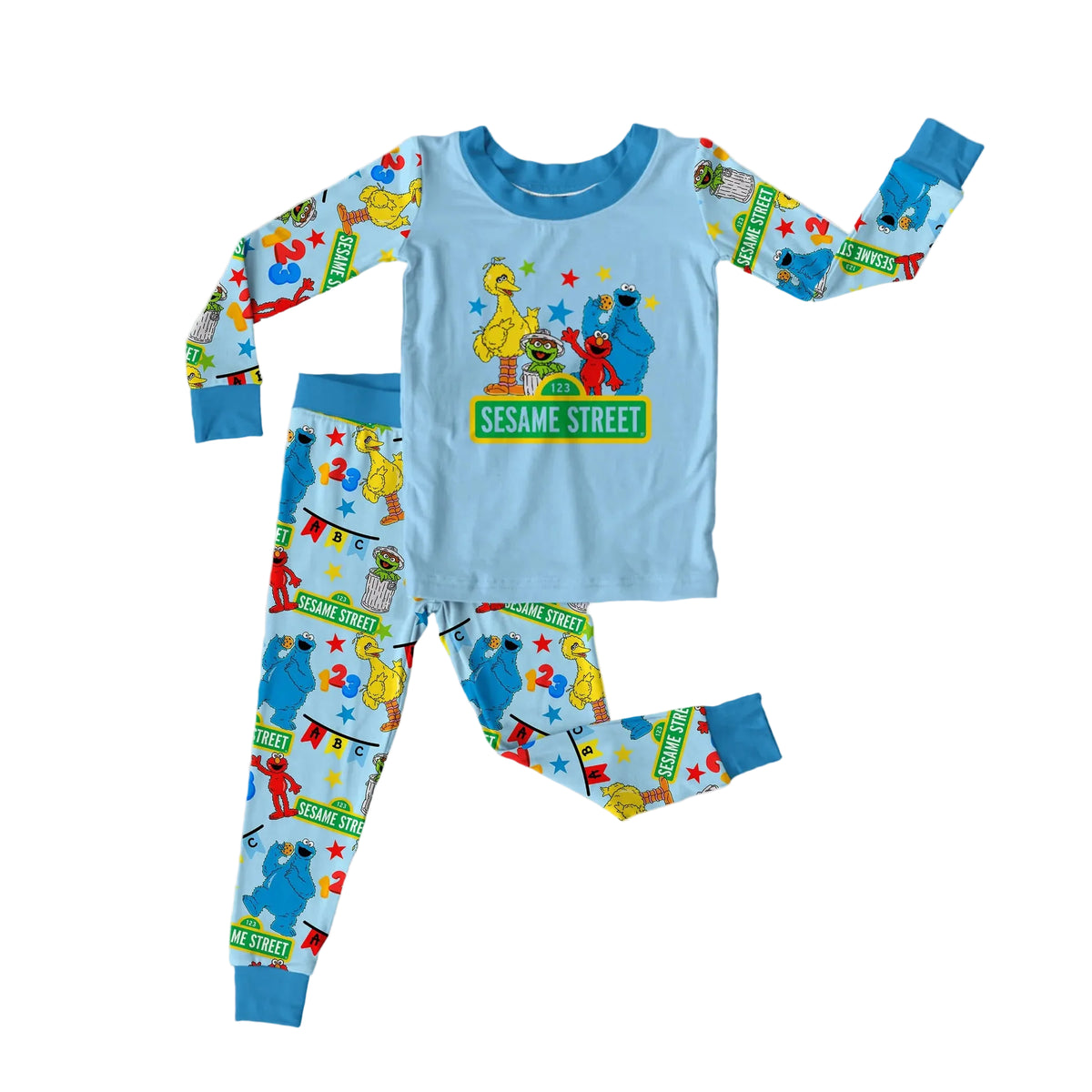 ABC Party Blue Graphic Long Sleeve Set