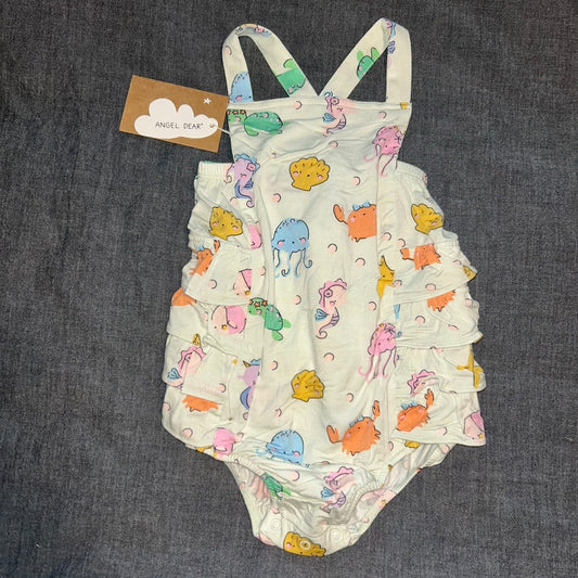 Cute Sea Creatures Ruffle Sunsuit Bubble Romper