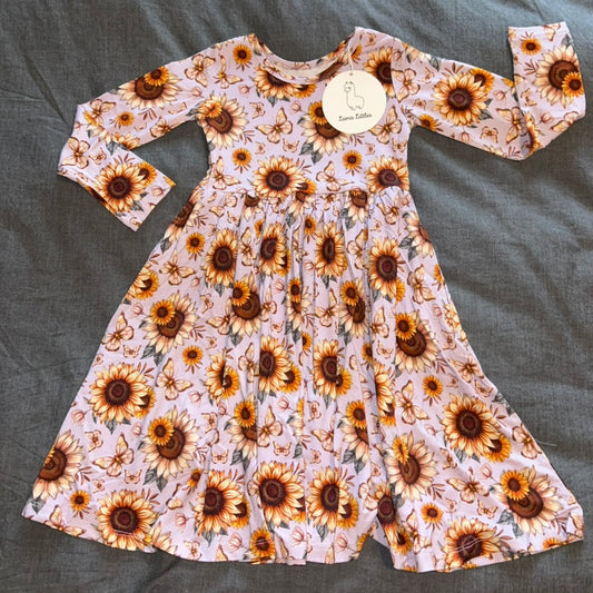 Sunflower Garden Long Sleeve Twirl Dress