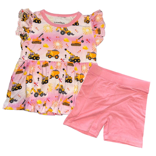 Day Crew (Pink) Peplum Top and Shorts Set