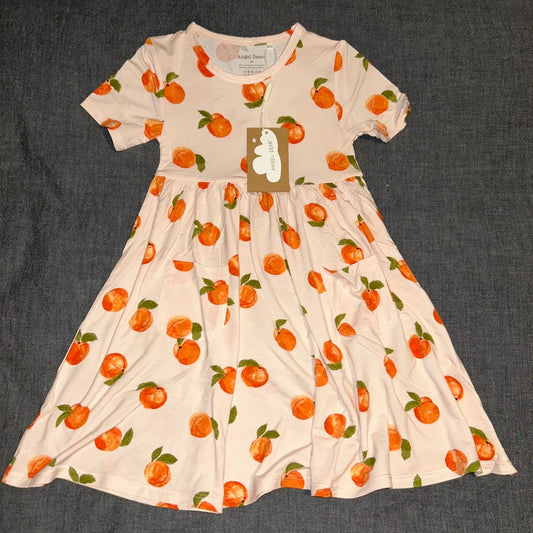 Watercolor Peaches Short Sleeve Twirl Dress