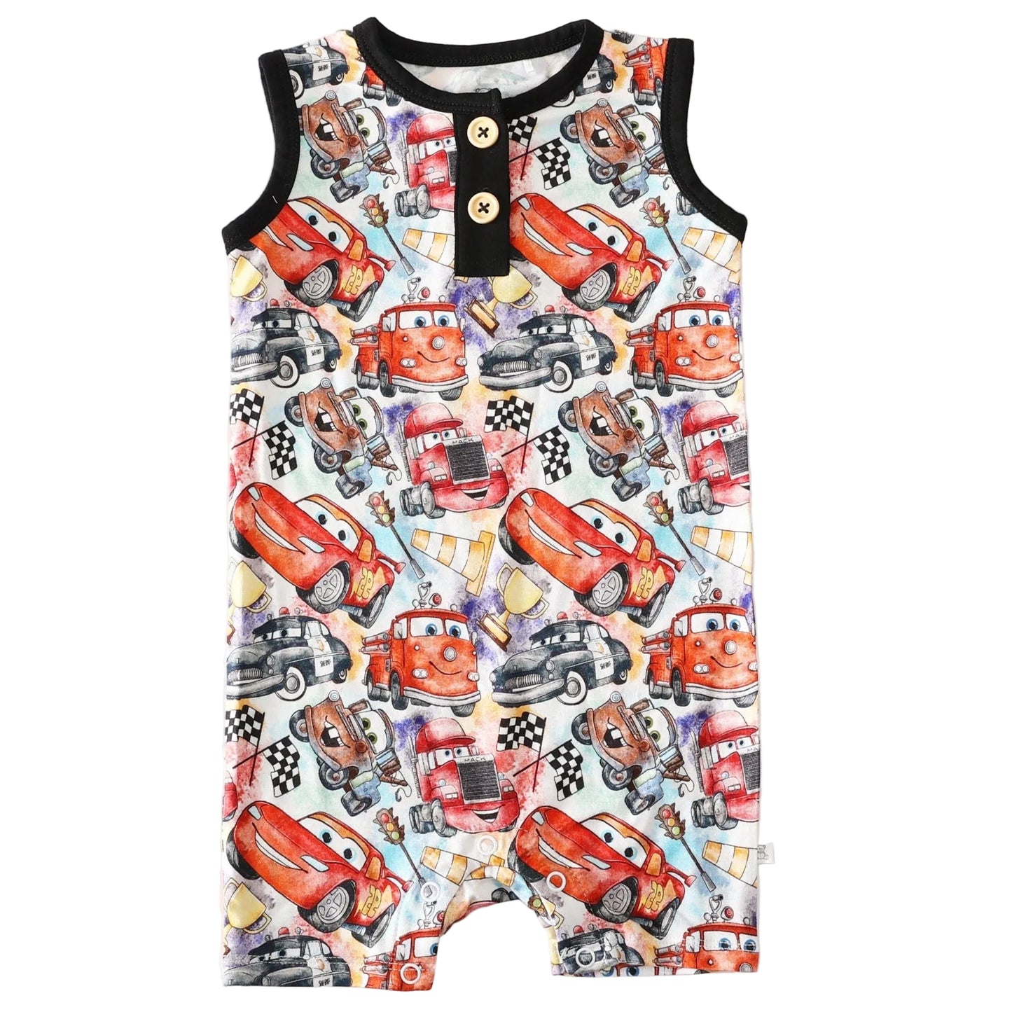 Cars Go Vroom Sleeveless Shorty Romper