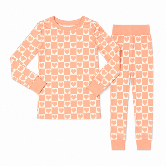 Pink Heart Checkered Long Sleeve Set