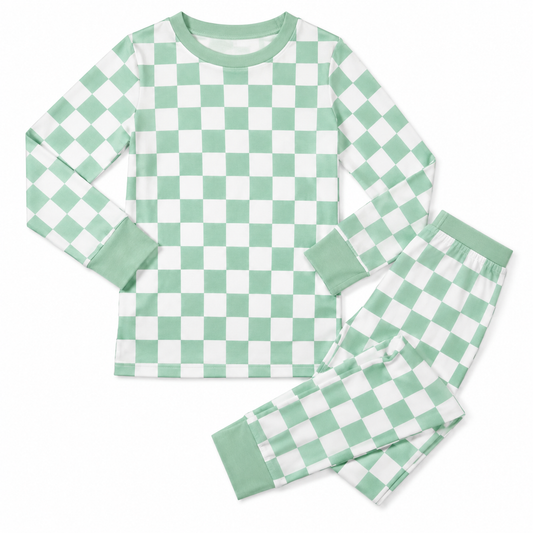 Mint Checkers Long Sleeve Set