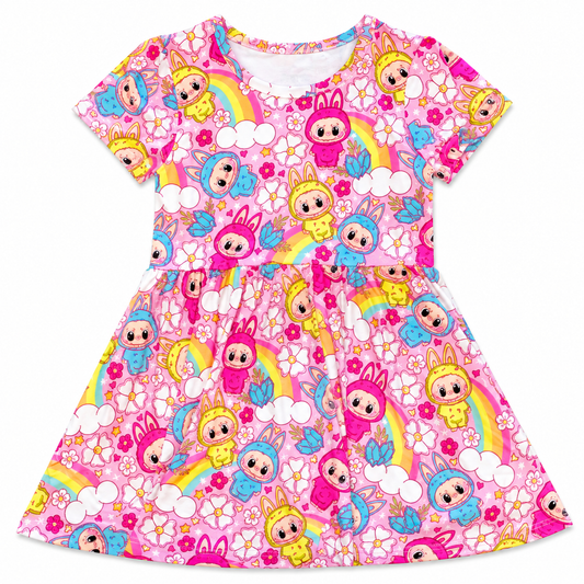 Flower Monsters Short Sleeve Twirl Dress