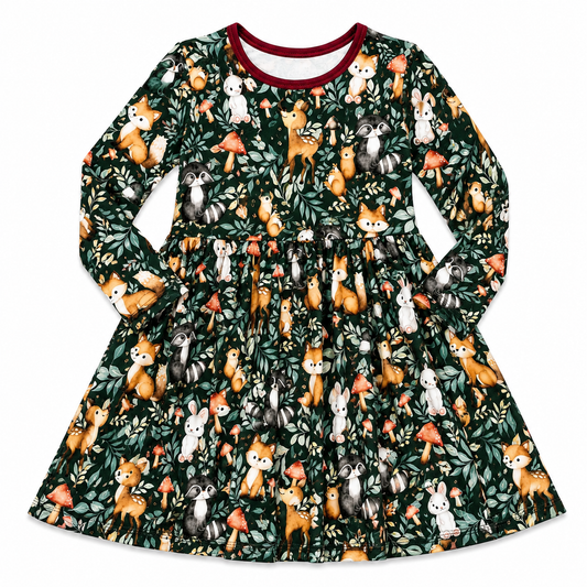 Woodland Friends Long Sleeve Twirl Dress
