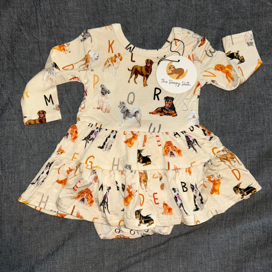 D is for Dog Long Sleeve Bodysuit Twirl Dress