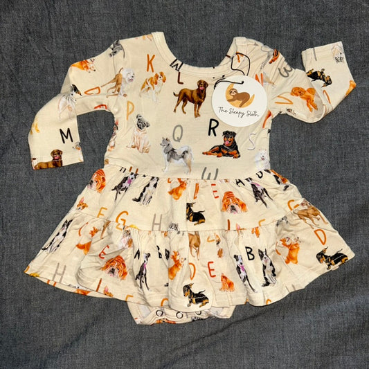 D is for Dog Long Sleeve Bodysuit Twirl Dress