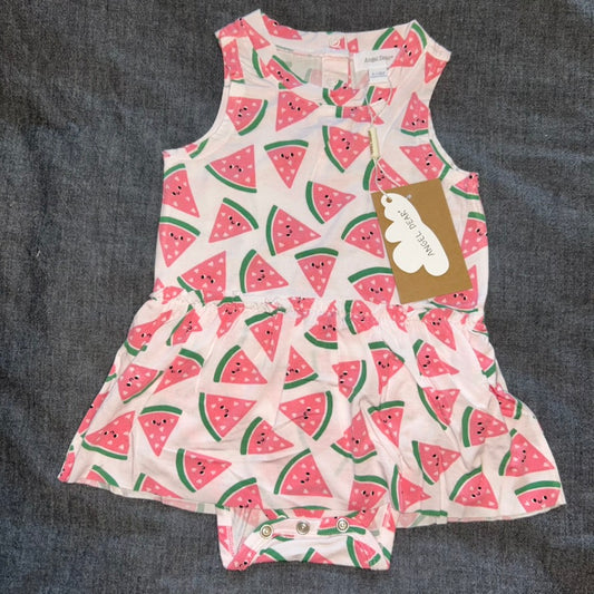 Watermelon Hearts Sleeveless Skirted Bodysuit