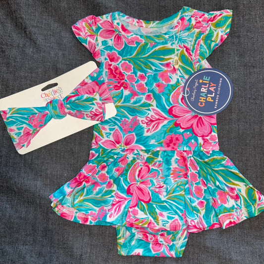 Tropical Flowers Bodysuit Twirl Dress