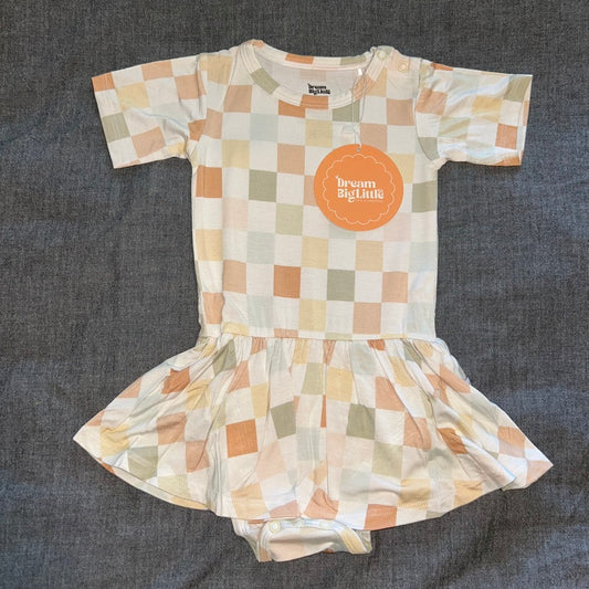 Muted Checkers Bodysuit Twirl Dress