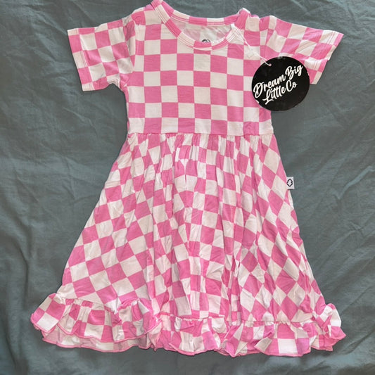 Bubblegum Checkers Short Sleeve Twirl Dress