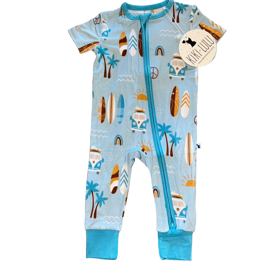 Surfboard Short Sleeve Zipper Romper