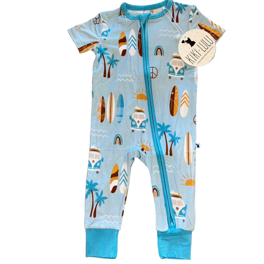 Surfboard Short Sleeve Zipper Romper