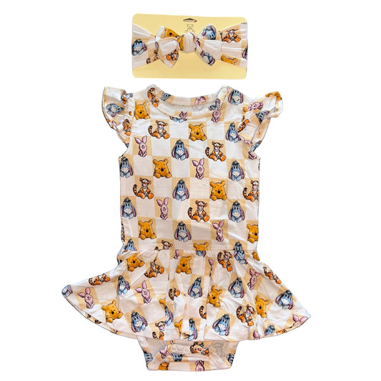 Pooh Blocks Bodysuit Twirl Dress