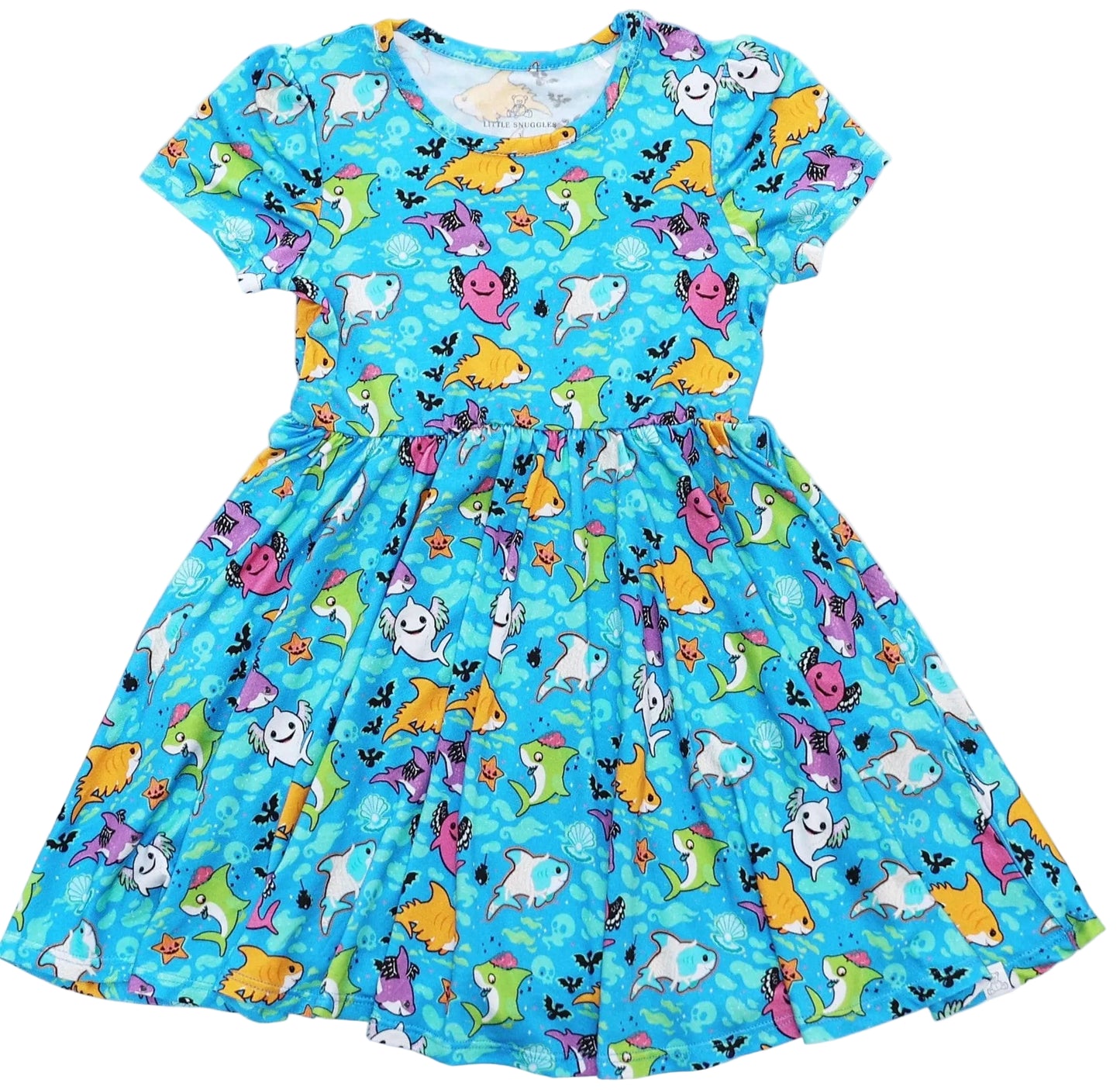 Spooky Sharks Short Sleeve Twirl Dress