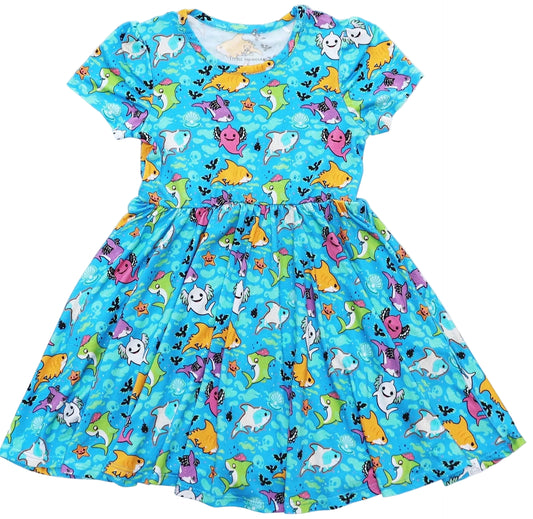 Spooky Sharks Short Sleeve Twirl Dress