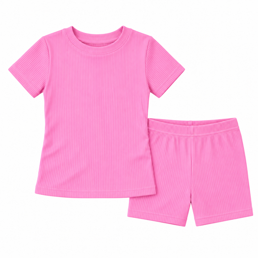 Bubblegum Ribbed Shorts Set