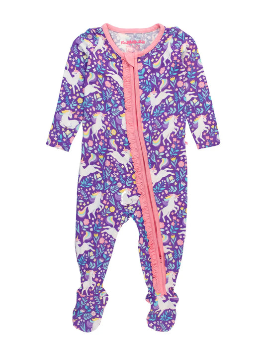 Unicorn Meadow Ruffled Footie