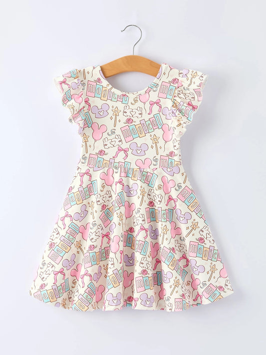 Pastel Park Magic Short Sleeve Polyester Twirl Dress