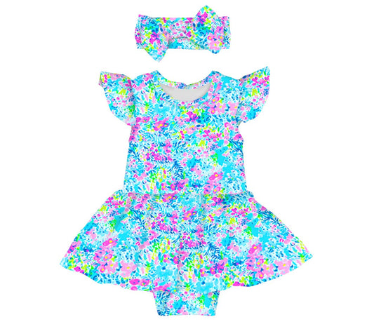 Beachy Blues Bodysuit Twirl Dress