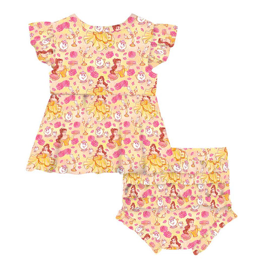 Beautiful Belle Flutter Sleeve Peplum Set with Ruffle Bummies