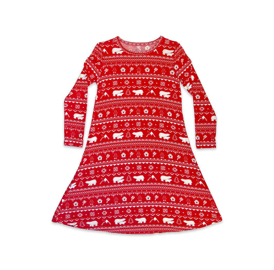 Polar Isle Red Long Sleeve Dress