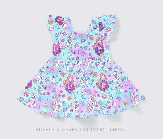 Frozen Flowers Short Sleeve Twirl Dress