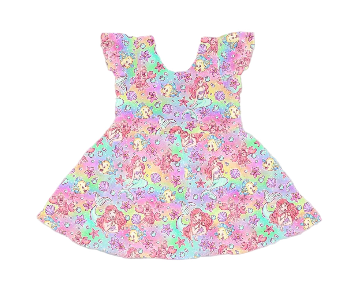 Sea Princess Splashes Short Sleeve Twirl Dress