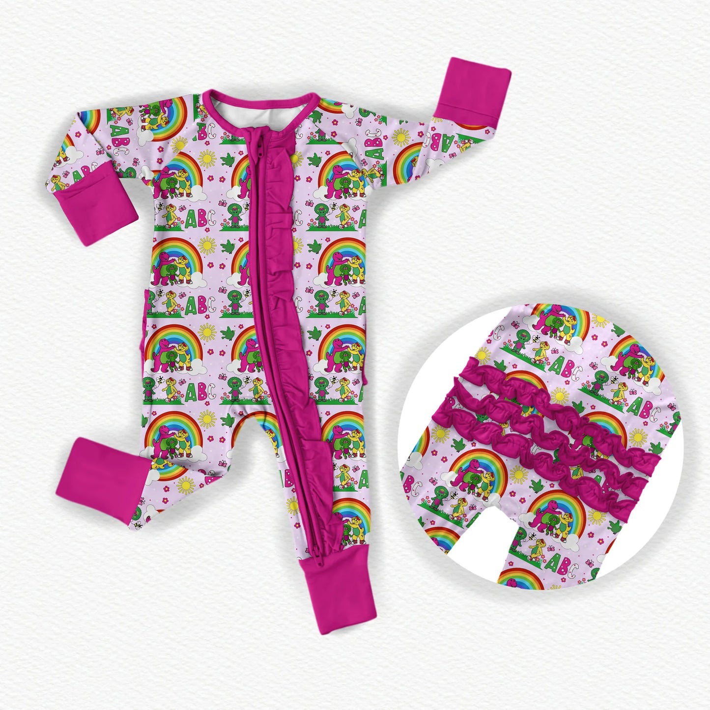 Purple Dinosaur & Butterflies Ruffled Convertible Zippy