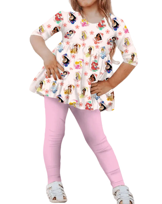 Princess Portraits Half Sleeve Peplum Top and Pants Set
