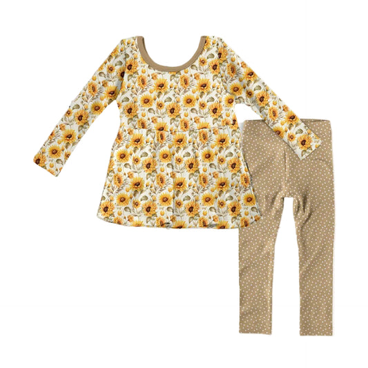 Sunflowers Long Sleeve Peplum Top and Pants Set