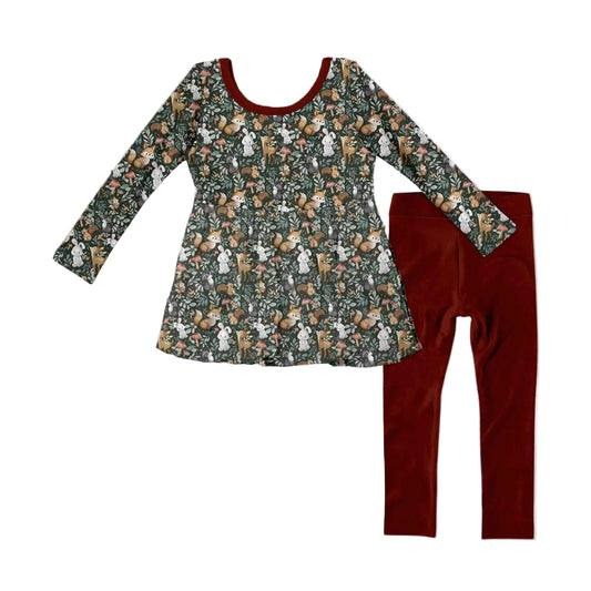 Woodland Friends Long Sleeve Peplum Top and Pants Set